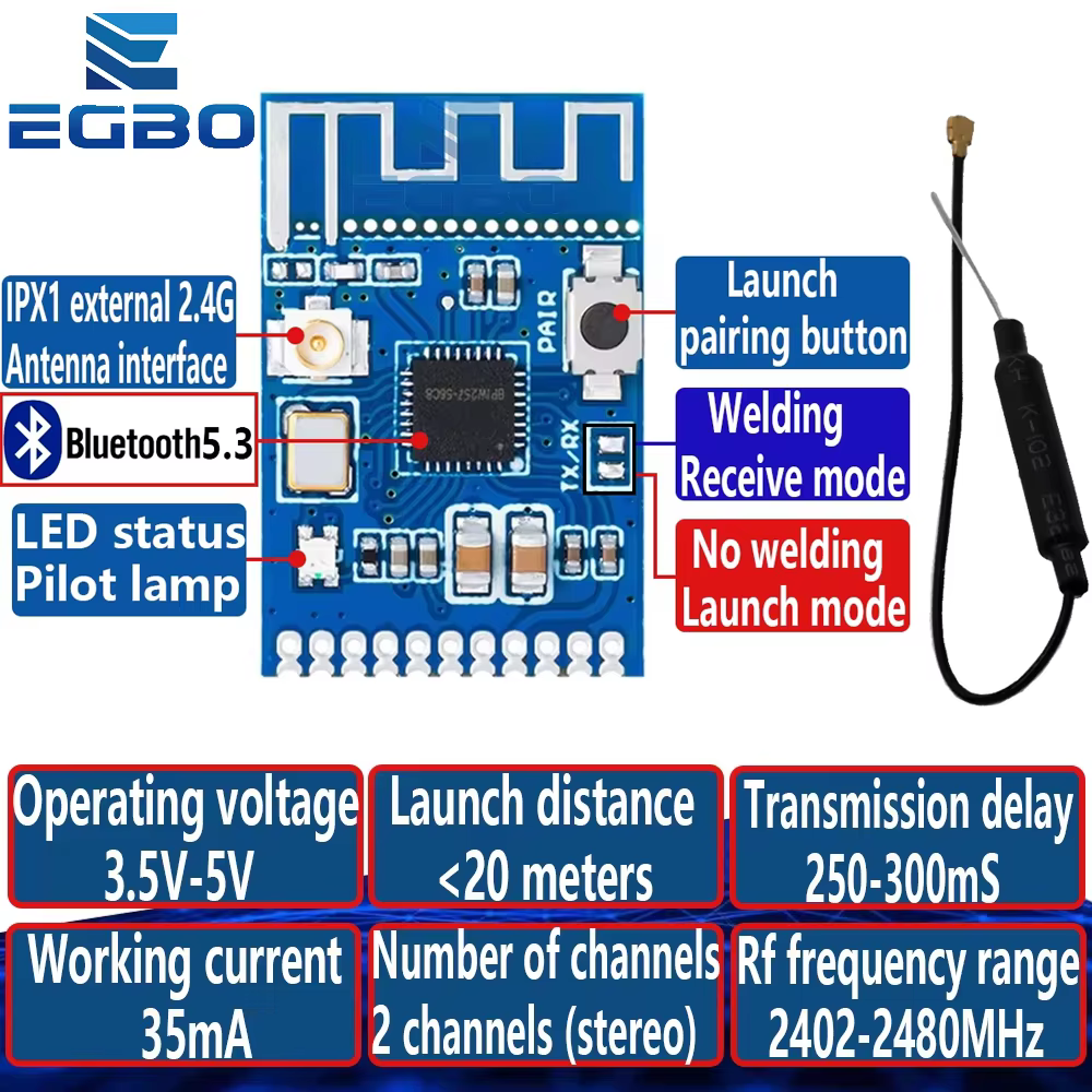1~2PCS Bluetooth 5.3 module With antenna Audio transmitter